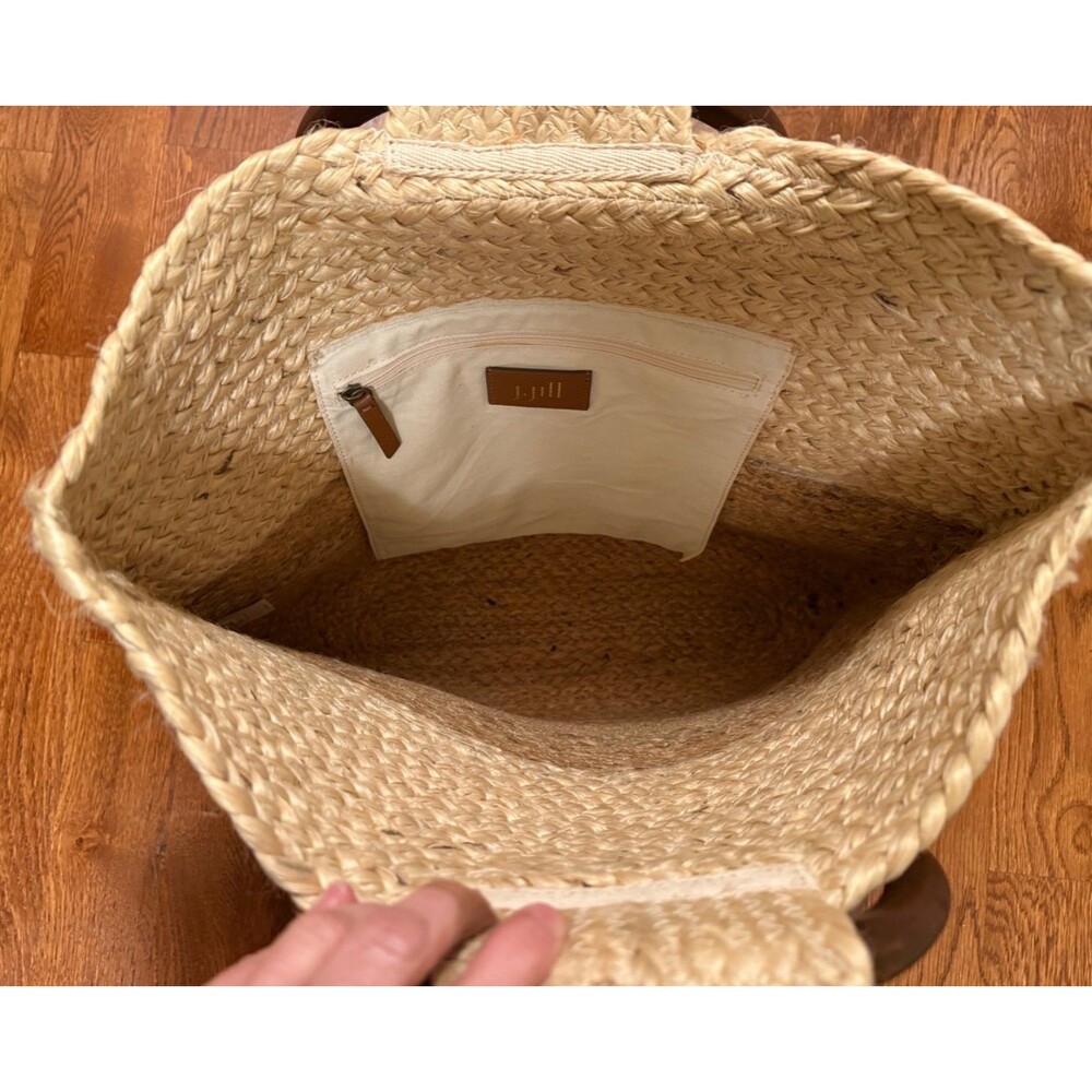 J. Jill Jute Market Tote Bag Purse Wooden Handles 18 x 16" NWOT - Picture 7 of 8